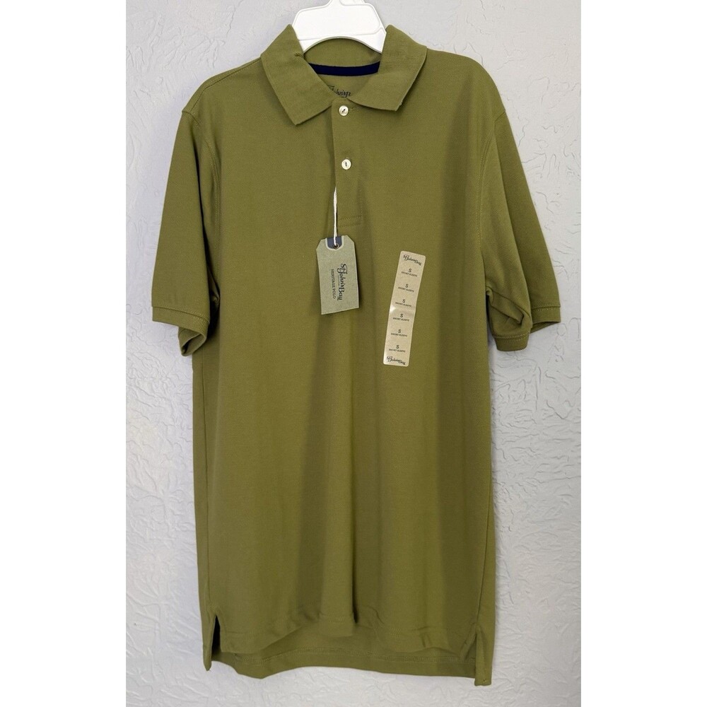 St Johns Bay Heritage Polo Mens Shirt Size Small Short Sleeve Green Iguana NWT